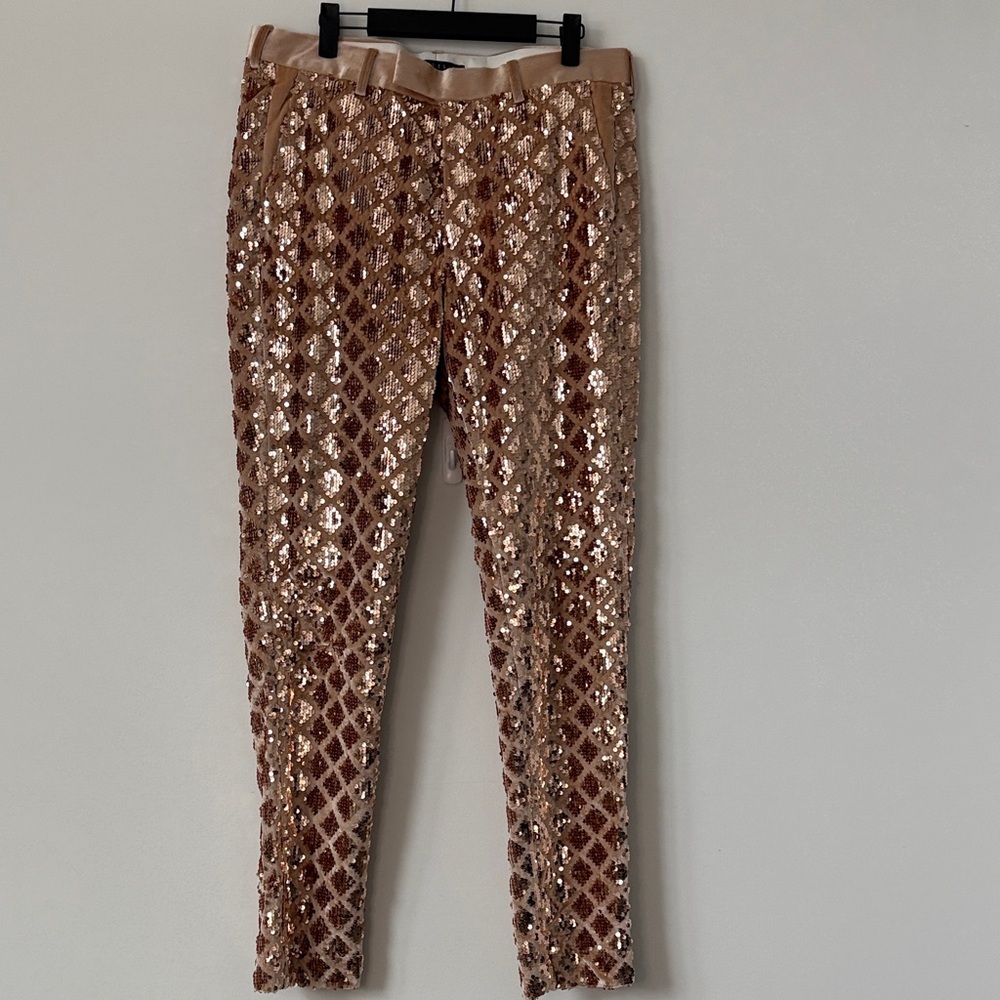 ASOS Sequin Patterned Dress Pants - Gold and Tan
